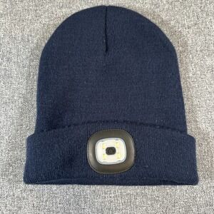 LED Light Up Beanie Hat Navy Blue Rechargeable Headlamp Winter Knit Cap